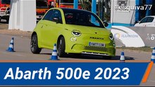 Abarth 500e 2023 - Maniobra de esquiva (moose test) y eslalon | km77.com