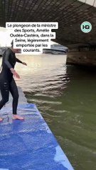 Le plongeon de la ministre des Sports, Amélie Oudéa-Castéra, dans la Seine