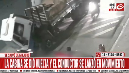 No se mató de milagro: se le vino abajo la cabina del camión mientras conducía y logró salir a tiempo