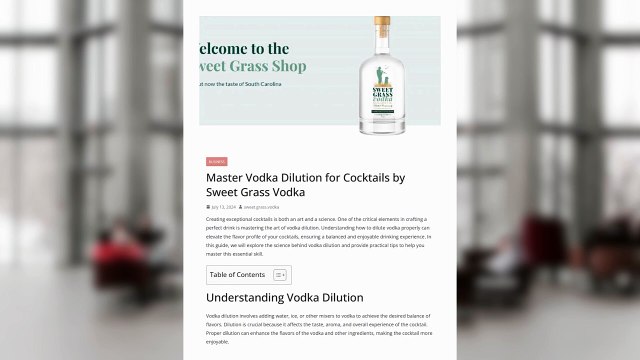 Art of Vodka Dilution for Cocktails from Sweet Grass Vodka