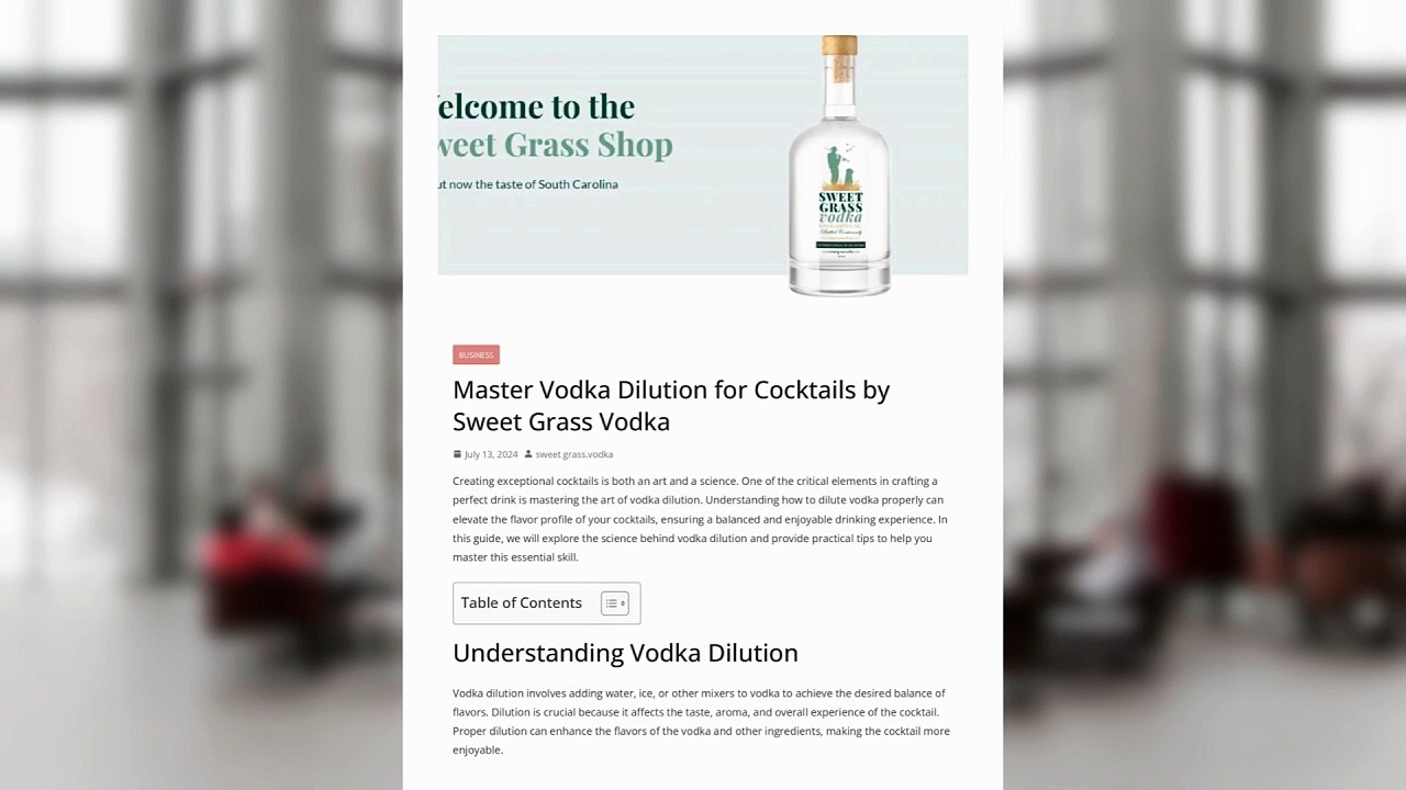 Art of Vodka Dilution for Cocktails from Sweet Grass Vodka