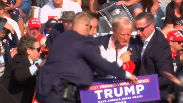 Brutal video: Donald Trump rushed off stage holding up fist as Secret Service reacts after shooting at rally