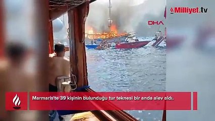 Korkunç anlar! Tur teknesi bir anda alev aldı
