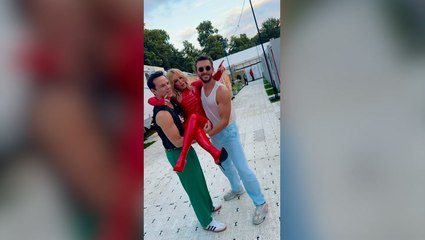 Kylie Minogue carried to BST stage in latex outfit by Andrew Scott and Jonathan Bailey