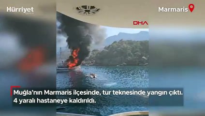 Marmaris'te tur teknesi yandı