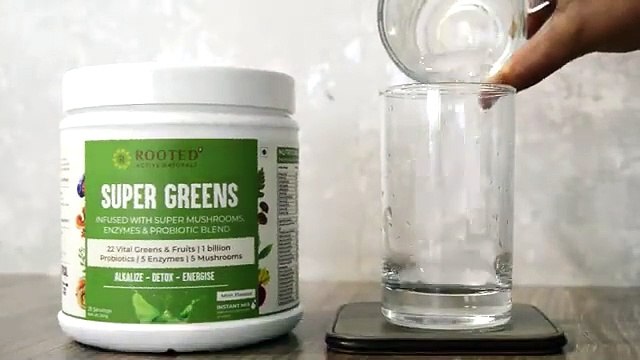Rooted Super Greens | 22 Daily Greens & Fruits, 5 Mushrooms, Probiotics & Enzymes, Mint Flavor drink