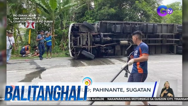 Truck, tumagilid; Pahinante, sugatan | Balitanghali