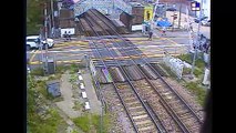 Terrifying moment girl almost gets hit by train