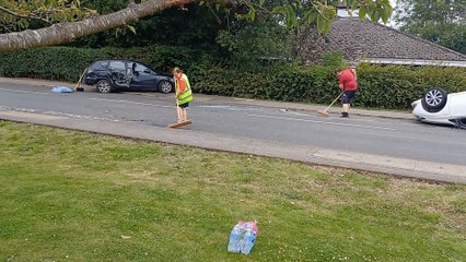 Aftermath of car crash on Heath Road, Coxheath