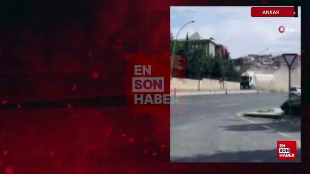 Ankara'da lastiği patlayan tır, orta refüje çıkarak durabildi