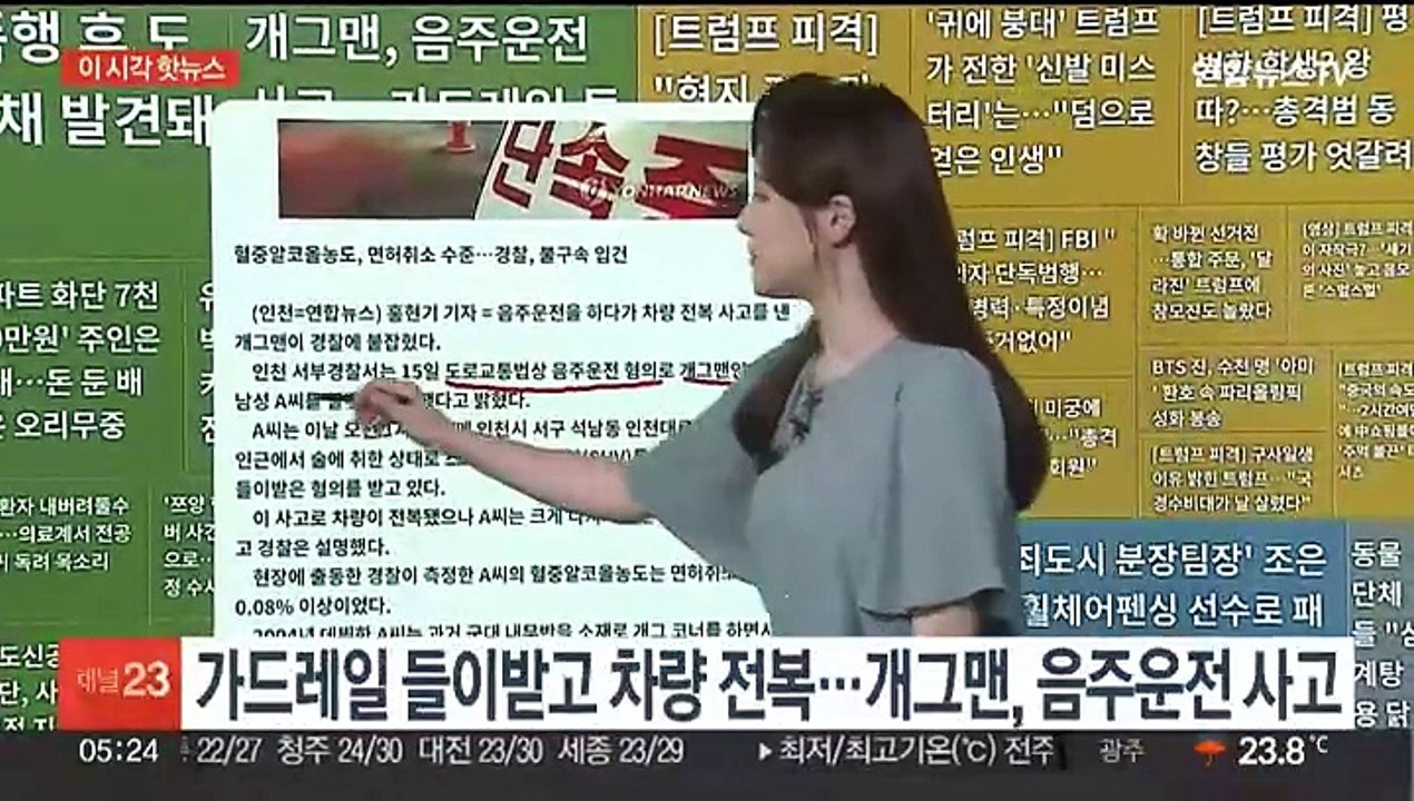 [이 시각 핫뉴스] 가드레일 들이받고 차량 전복…개그맨, 음주운전 사고 外