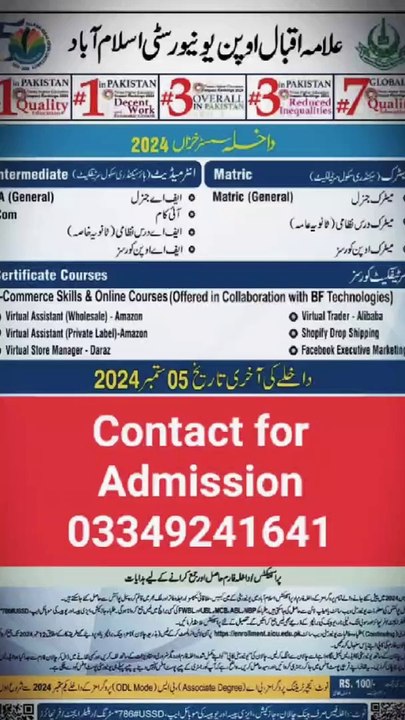 AIOU Metric/FA admission started