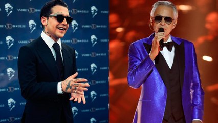 Christian Nodal comparte escenario con el músico italiano Andrea Bocelli en el 30 Aniversario de su carrera