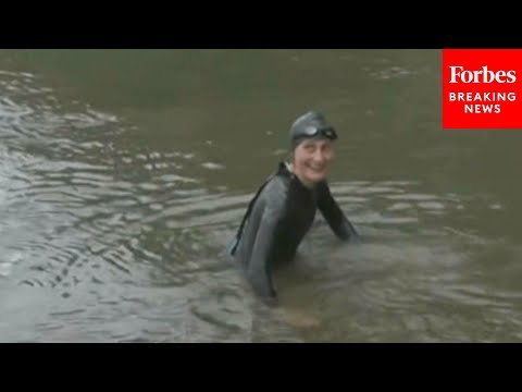 French Minister Of Sport Amélie Oudéa-Castéra Swims In The River Seine Ahead Of The Olympics
