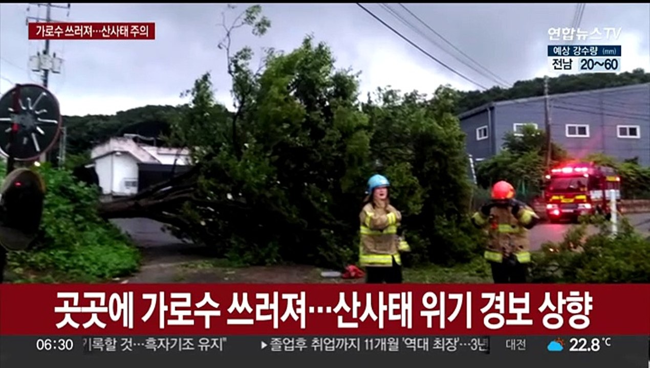 곳곳에 가로수 쓰러져…산사태 위기 경보 상향