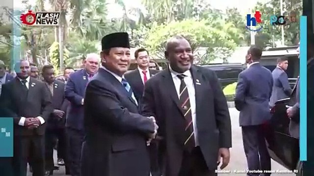 Momen Menteri Pertahanan Prabowo Subianto Terima Tunjungan Perdana Menteri Papua Nugini