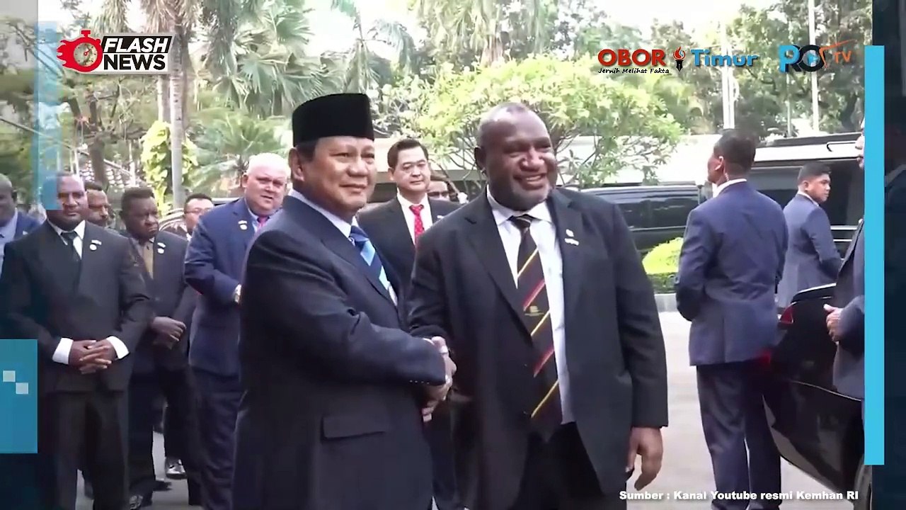MOMEN MENTERI PERTAHANAN PRABOWO SUBIANTO TERIMA KUNJUNGAN PERDANA MENTERI PAPUA NUGINI