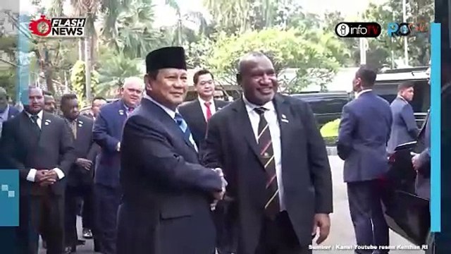 MOMEN MENTERI PERTAHANAN PRABOWO SUBIANTO TERIMA KUNJUNGAN PERDANA MENTERI PAPUA NUGINI