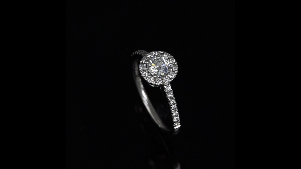 Anello solitario tondo in oro bianco con pavé di diamanti della Gioielleria Casavola di Noci