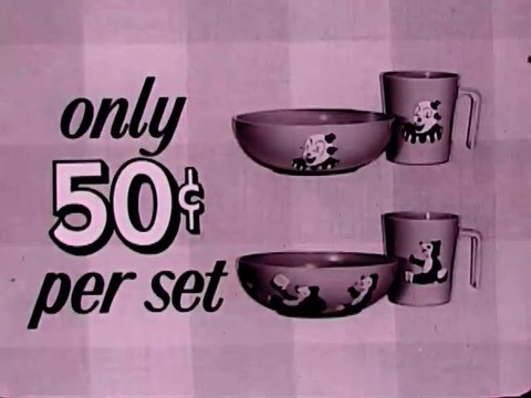 1950s Post Tens cereal with Sugar Bear bowl and cup TV commercial