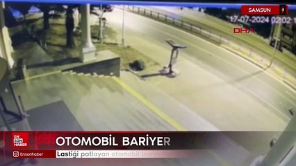 Samsun'da lastiği patlayan otomobil bariyerlere çaptı