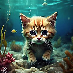 Cat found a new mermaid friend by an accident