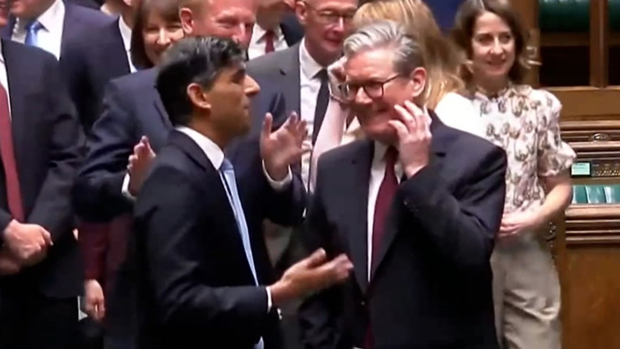 Keir Starmer and Rishi Sunak laugh together weeks after Conservatives defeated in historic Labour landslide
