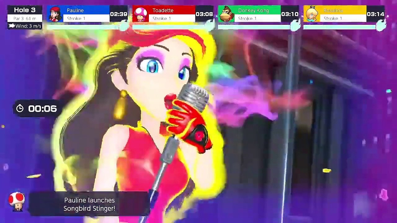 Mario Golf Super Rush - Speed Golf - Pauline vs Toadette vs DK vs Rosalina - New Donk City