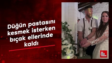 Düğün pastasını kesmek isterken bıçak ellerinde kaldı