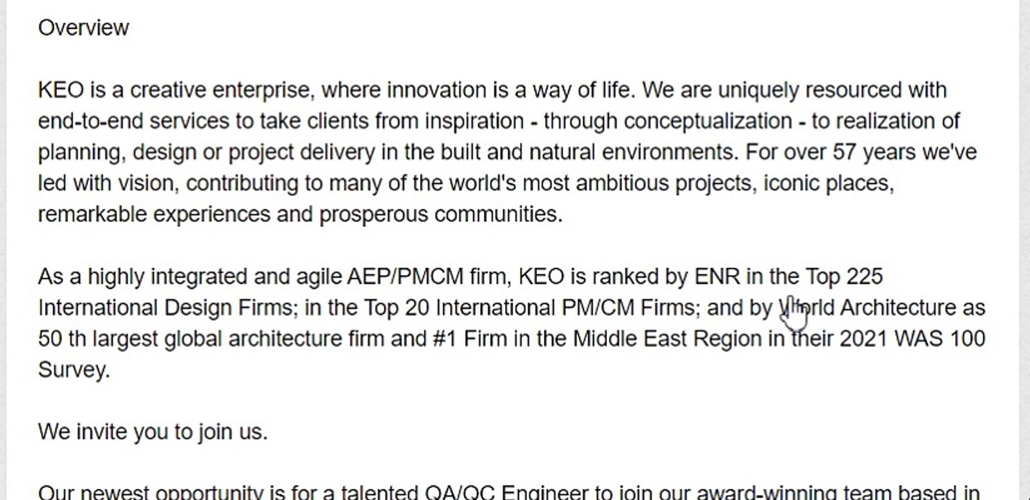 QA/QC Engineer KEO International Consultants - Abu Dhabi, UAE - dubai jobs