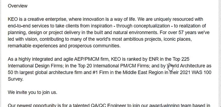 QA/QC Engineer KEO International Consultants - Abu Dhabi, UAE - dubai jobs