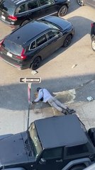 Rollerblading Guy Carrying Tray of Coffee Trips in Parking Lot