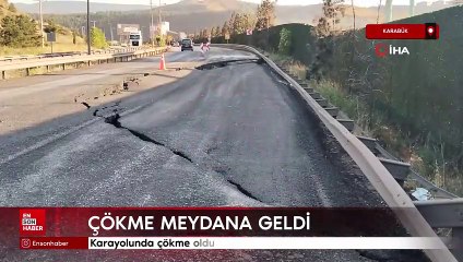 Karabük'te karayolunda çökme medyana geldi