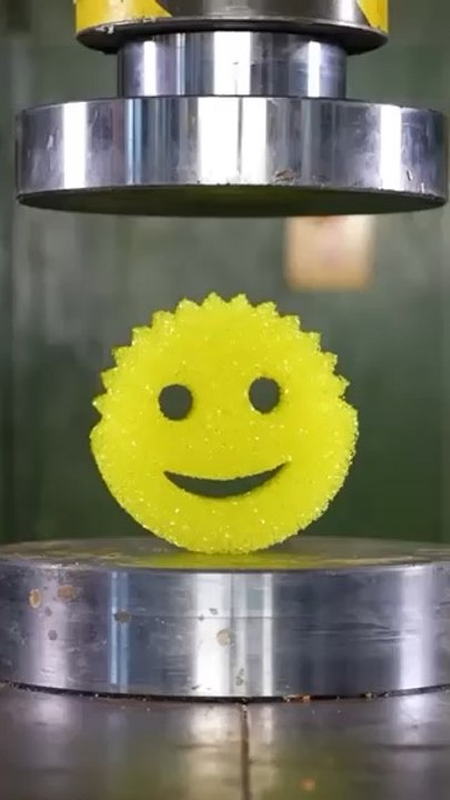 Crushing Scrub Daddy with 150 tons hydraulic press