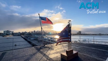 US super ship hits Melbourne port so sailors can get out of town
