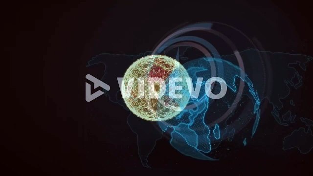 Animation of global network of connections, globe and data processing