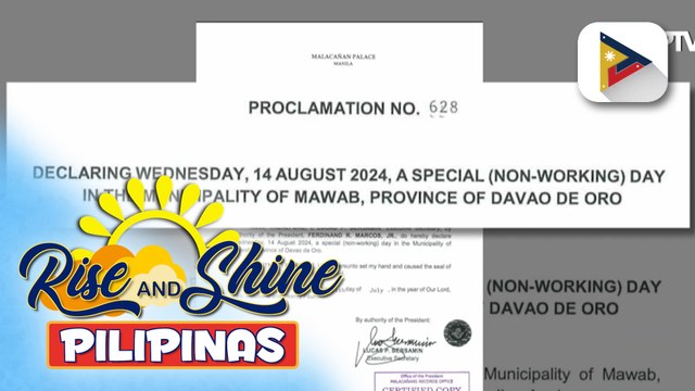 PBBM, idineklara ang August 14 bilang special non-working holiday sa Mawab, Davao de Oro
