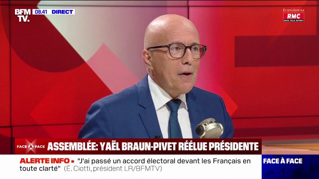 Éric Ciotti dénonce un hold-up démocratique d'Emmanuel Macron, après la réélection de Yaël Braun-Pivet à l'Assemblée
