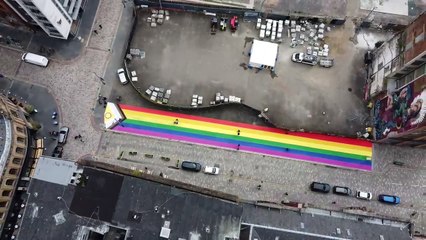 Aerial shot of Rainbow Street mural in Glasgow's Merchant City
