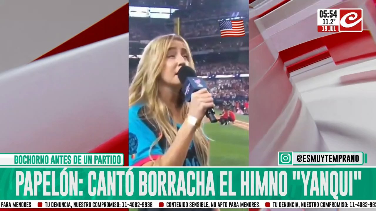 Cantó borracha el himno yanqui y tuvo que salir a pedir disculpas