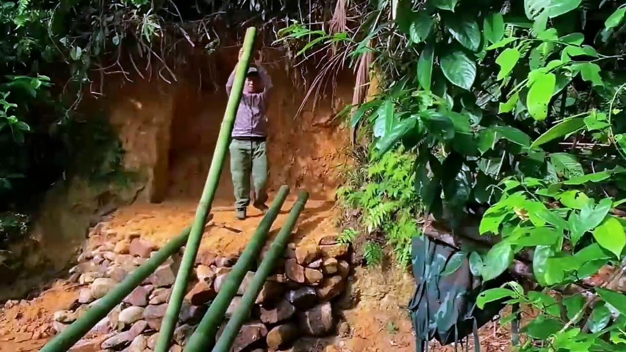 3 DAYS SOLO SURVIVAL CAMPING IN RAIN FOREST - BUILDING UNIQUE BUSHCRAFT SHELTER