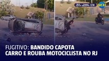 Bandido capota carro e rouba motociclista em frente à cabine da PM