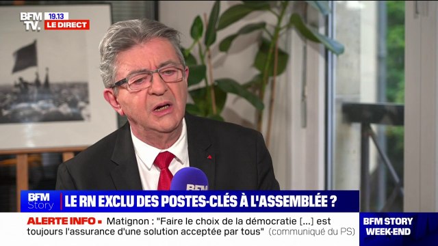 RN exclu des postes-clés à l'Assemblée: Jean-Luc Mélenchon affirme qu'il y a eu une décision politique qui a été prise de mettre en place un cordon sanitaire