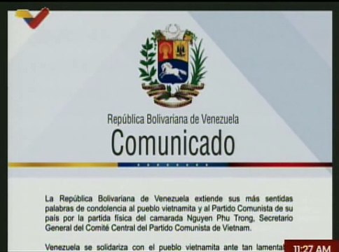 Comunicado | Venezuela extiende condolencias a Vietnam por el fallecimiento de Nguyen Phu Trong
