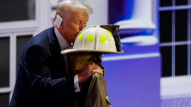Trump kisses helmet of firefighter shot and killed during assassination attempt