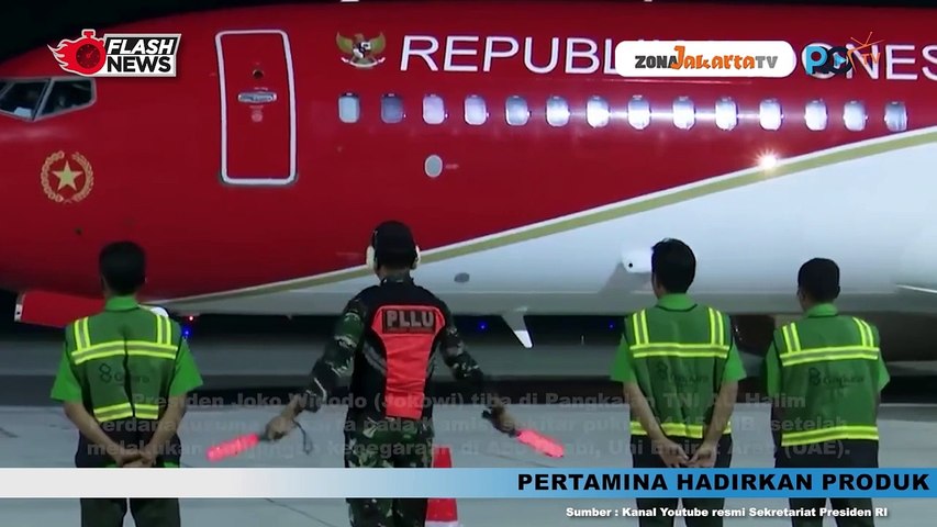 TIBA DARI ABU DHABI, PRESIDEN JOKOWI DISAMBUT KAPOLRI DI PANGKALAN TNI AU HALIM PERDANAKUSUMA