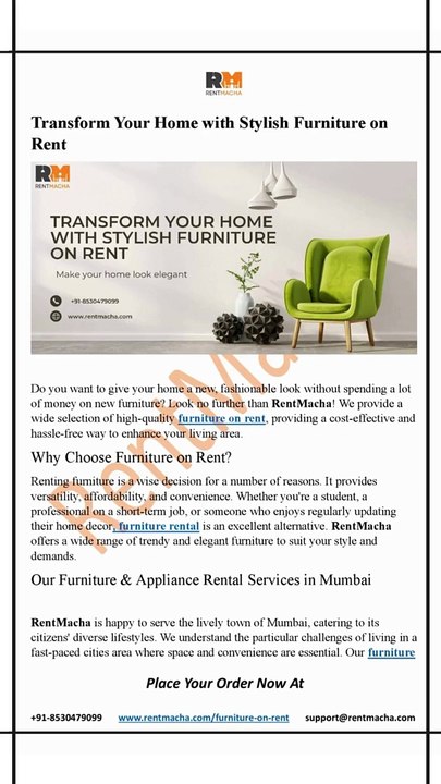 Transform Your Home with Stylish Furniture on Rent