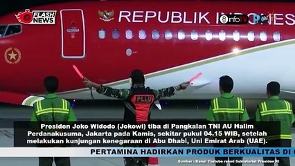 PRESIDEN JOKOWI TIBA DARI ABU DHABI DI PANGKALAN TNI AU HALIM PERDANAKUSUMA DISAMBUT KAPOLRI JENDERAL POLISI LISTYO SIGIT PRABOWO