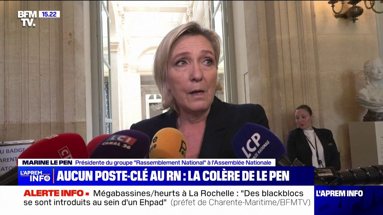 Marine Le Pen se dit "outrée" par l'absence d'élus RN aux postes-clés de l'Assemblée nationale