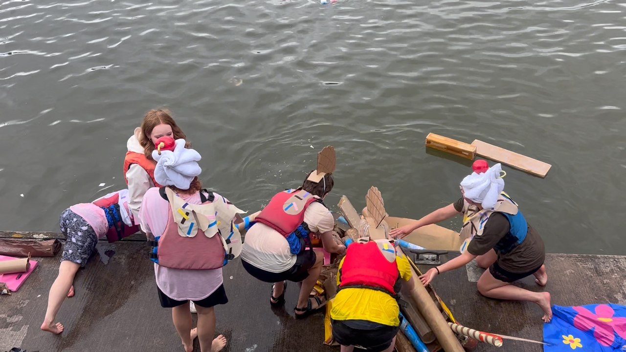 Bristol harbour festival: A cardboard banana split boat split in the harbour!